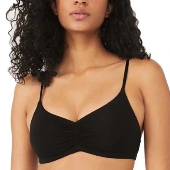 new FREE PEOPLE INTIMATELY  The Essential Bralette Black Ruched RAYON - Picture 1 of 6